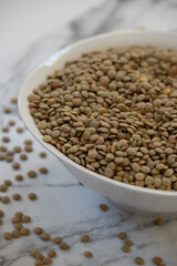 Vertical close-up of plate full of lentils