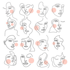 Vector woman face line simple portrait collection