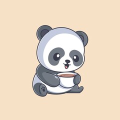 Cute panda drinking coffee