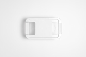 Plastic food container with lid isolated on white background. Storage container.High-resolution photo.Top view. Mock-up.