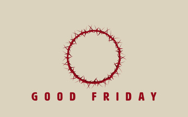 Red crown of thorns symbolizing the suffering and crucifixion of Jesus Christ, on off-white  background with Good Friday