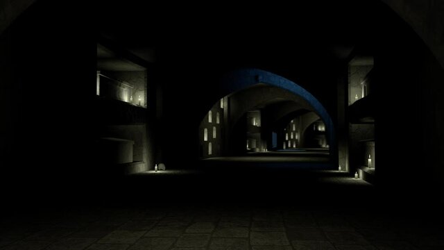 scary dungeon catacombs animation. 3d rendering. Seamless Loop.