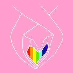 vector illustration on the theme of tolerance, rights of sexual minorities, LGBT. two hands folded in the shape of a heart with rainbow coloration. love is love. useful for posters, print, propaganda.
