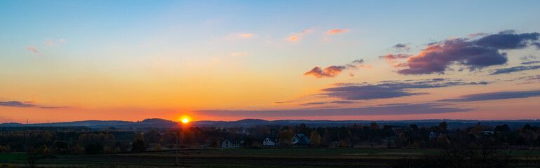 sunset panorama. sunset over a forest in Poland