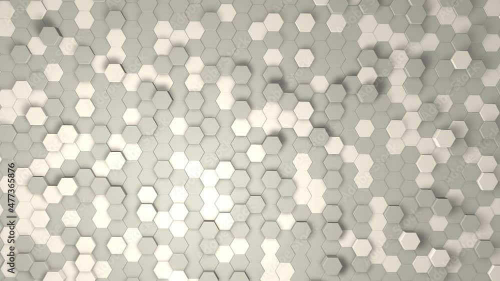 Poster hexagons form a wave. abstract motion, loop, 2 in 1, 3d rendering, black and white hexagons, 3d anim