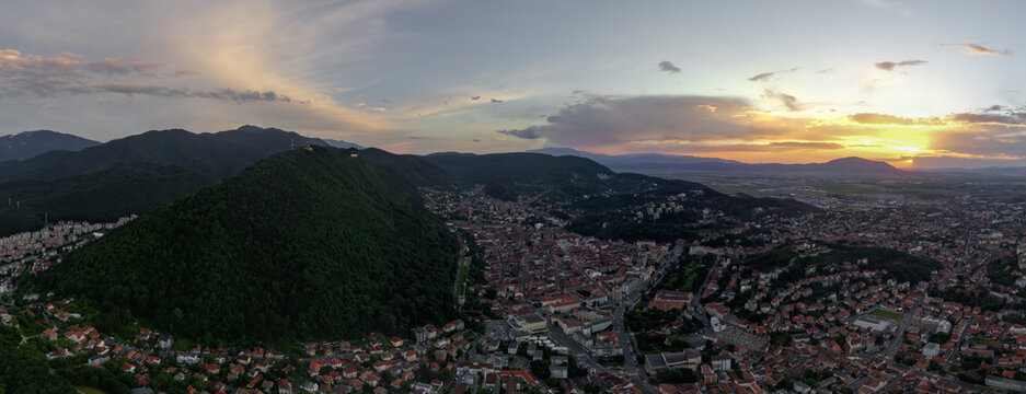Panoramic Aerial view of Centrul Vechi Schei (Old town), Brasov, Romania.