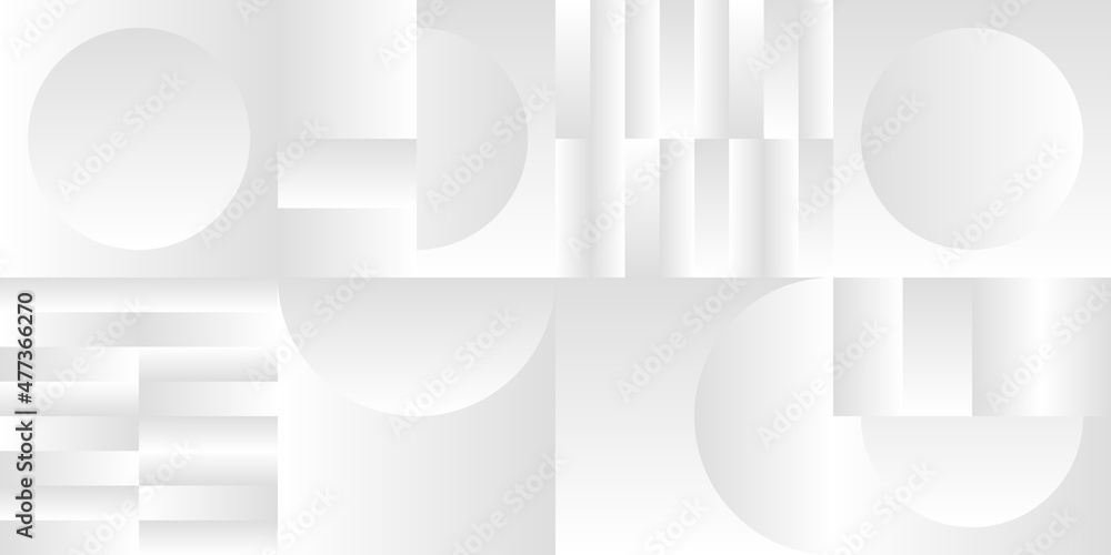 Poster Abstract white and gray gradient background. Modern minimalistic design. Vector illustration with simple shapes like circle, square, rectangle. Monochrome light 3d futuristic design for web banners