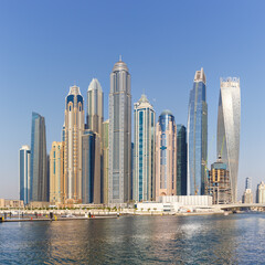 Fototapeta na wymiar Dubai Marina and Harbour skyline architecture wealth luxury travel in United Arab Emirates square