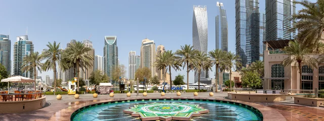 Küchenrückwand glas motiv Dubai Marina and Harbour skyline architecture wealth luxury travel in United Arab Emirates panorama © Markus Mainka
