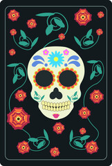 Retro poster with skull of days of the dead typical of Mexico
