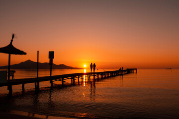 Obraz premium Sunrise on a bridge in Mallorca, beach Muro.
