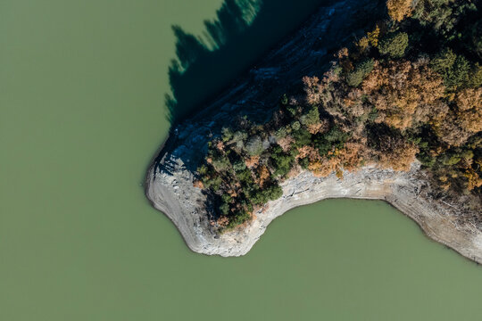 Aerial view of Corbara Lake (Lago di Corbara), Baschi, Terni, Italy.