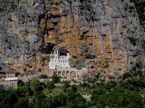 Aerial view of Ostrog Monastery, Danilovgrad, Montenegro.