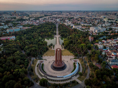 Aerial view of Nation's Heroes Memorial, Bucharest, Romania.