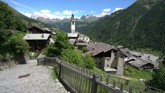 Idyllic sight in the beautiful village of Antagnod in the Ayas Valley, Aosta Valley, Italy.