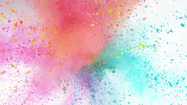 Super slow motion of colored powder explosion isolated on white background. Speed ramp effect. Filmed on high speed cinema camera, 1000fps.