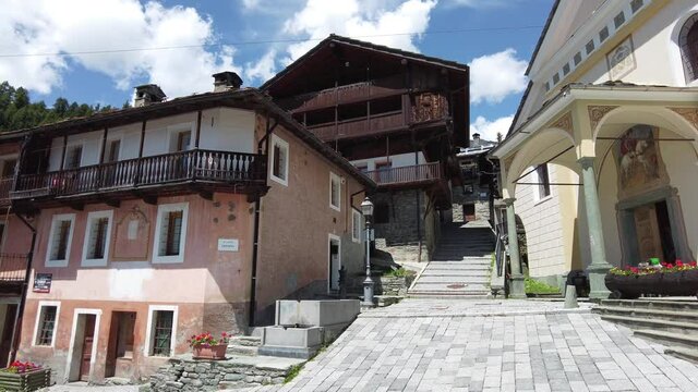 Idyllic sight in the beautiful village of Antagnod in the Ayas Valley, Aosta Valley, Italy.