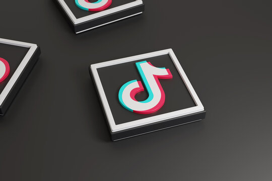 Buenos Aires, Argentina - December 28th, 2021: Tiktok icon on dark background. 3d illsutration.