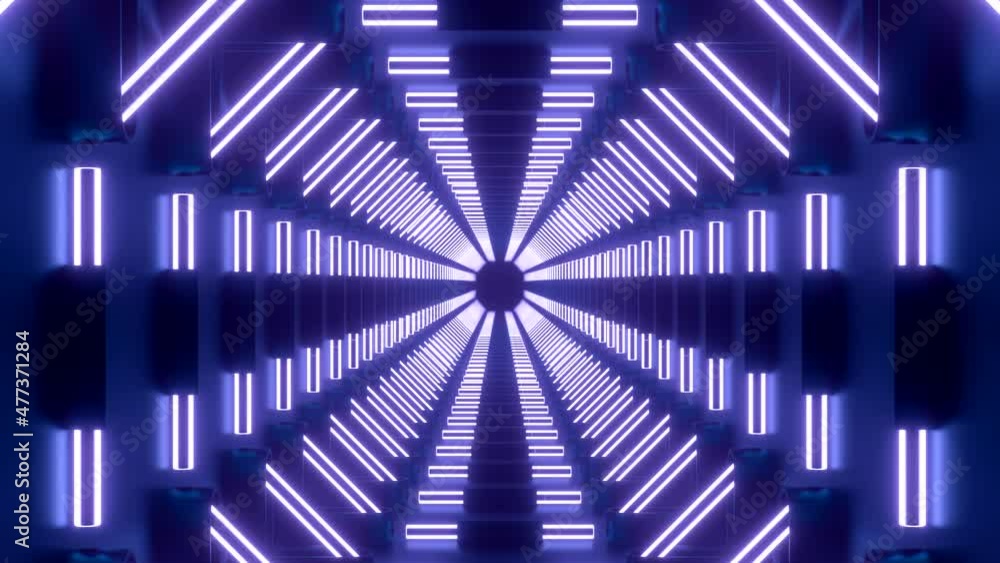 Poster slow flight through abstract 3d alien technology tunnel, seamless loop. design. glowing optical illu