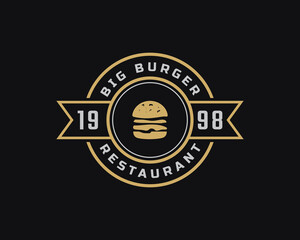 Classic Vintage Retro Label Badge Emblem Ham Beef Patty Burger for Fast Food Restaurant Logo Design Inspiration