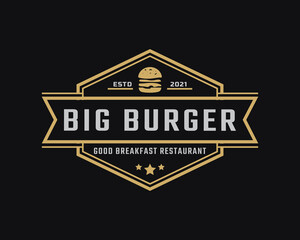 Classic Vintage Retro Label Badge Emblem Ham Beef Patty Burger for Fast Food Restaurant Logo Design Inspiration