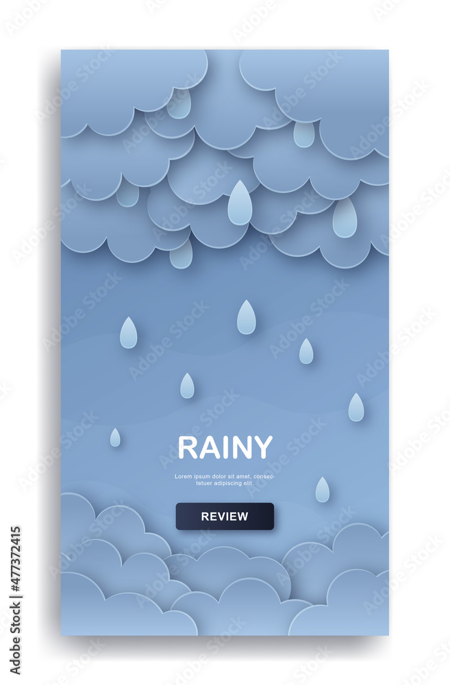 Aufkleber weather conditions concept. user interface with gray clouds and raindrops. cloudy day. template for 