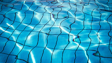 Naklejka premium Clear water surface. Blue wave texture, pool water background. Abstract summer sea pattern.