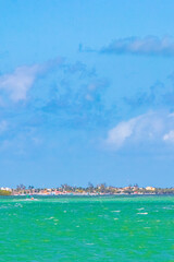 Panorama landscape view on beautiful Holbox island turquoise water Mexico.