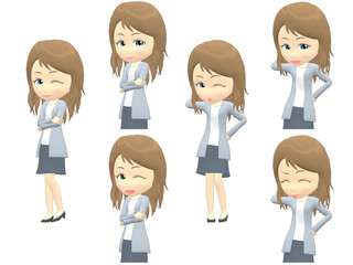 [Pose A] Caucasian Woman cardigan wavy hair front