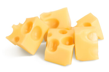 cubes of cheese isolated on white background with clipping path and full depth of field