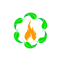 fire logo vector with leaves