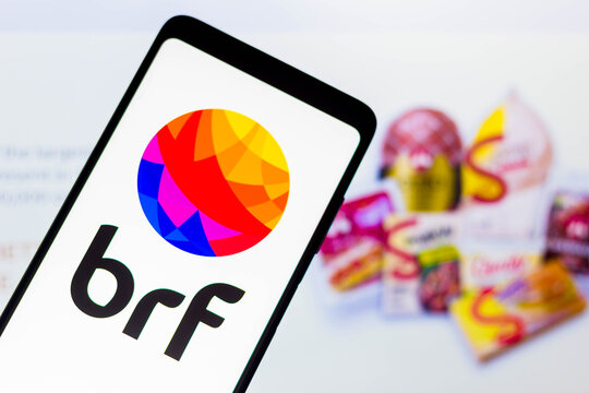 December 28, 2021, Brazil. In this photo illustration the BRF logo displayed on a smartphone.