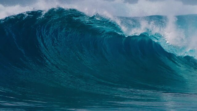 Wave. Powerful ocean wave breaks at the Sultans surf spot in Maldives