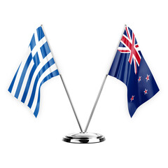 Two table flags isolated on white background 3d illustration, greece and new zealand