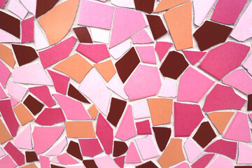 Modern abstract mosaic background pattern in a bright bold palette of pink, orange, brown, magenta,...