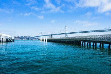 Fototapeta na wymiar San Francisco Bay view from Pier along the San Francisco – Oakland Bay Bridge.
