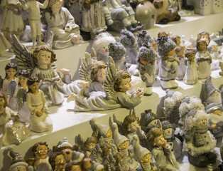 angels ceramic Christmas toys on the shelf