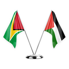 Two table flags isolated on white background 3d illustration, guyana and palestine