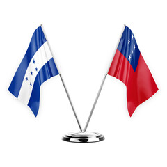 Two table flags isolated on white background 3d illustration, honduras and samoa