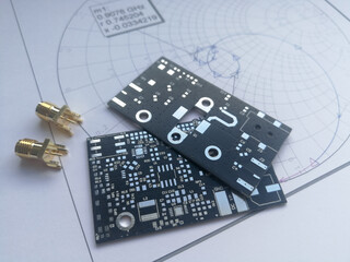 RF PCB filters and impedance matching Smith chart - obrazy, fototapety, plakaty