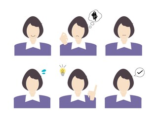 様々な表情やポーズをとる女性のイメージイラスト素材・シンプルタッチ