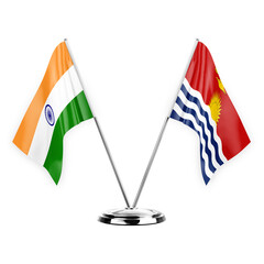 Two table flags isolated on white background 3d illustration, india and kiribati