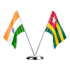 Two table flags isolated on white background 3d illustration, india and togo