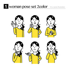 Naklejka premium 女性上半身のポーズセット