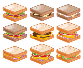 Set of sandwich and snack fast food concept illustration vector
