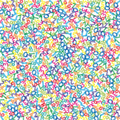 Falling colorful sketch numbers. Math study concept with flying digits. Adorable back to school mathematics banner on white background. Falling numbers vector illustration.