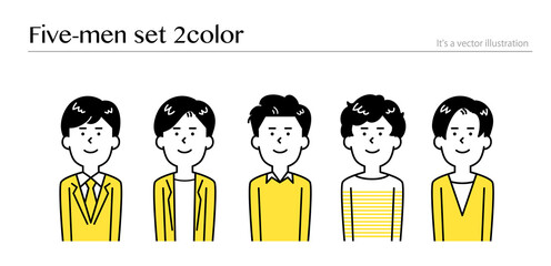 笑顔の若い5人の男性イラスト