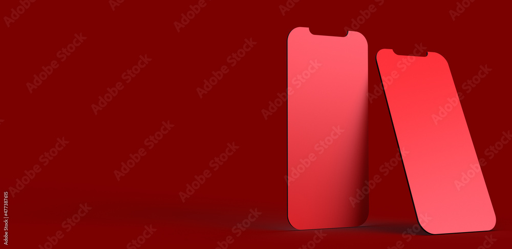 Poster red pink color smartphone tablet mobile touchscreen object mockup empty background wallpaper copy sp