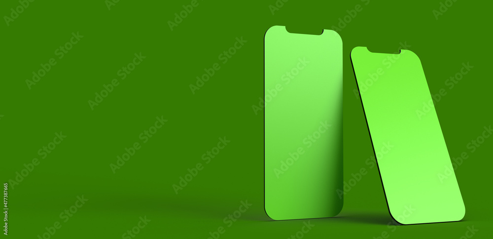 Poster green dark color smartphone tablet mobile touchscreen object mockup empty background wallpaper copy 