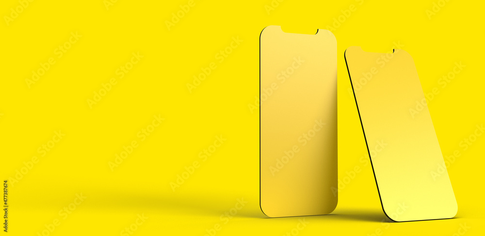 Poster yellow orange color smartphone tablet mobile touchscreen object mockup empty background wallpaper co